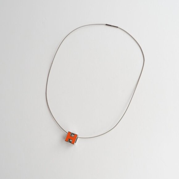 Authentic Preowned Hermes Orange Mini Pop H Necklace - Picture 3 of 6